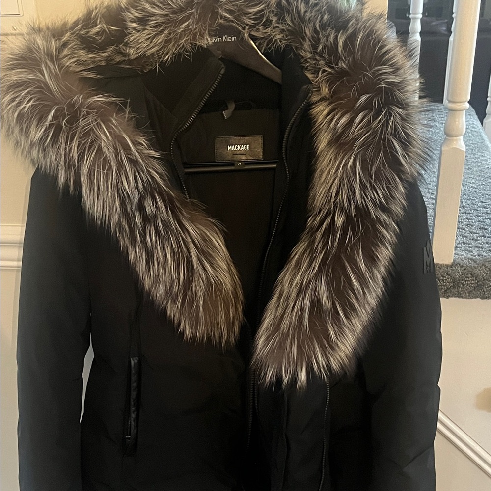 Mackage Black Puffer Coat with Fur Trim